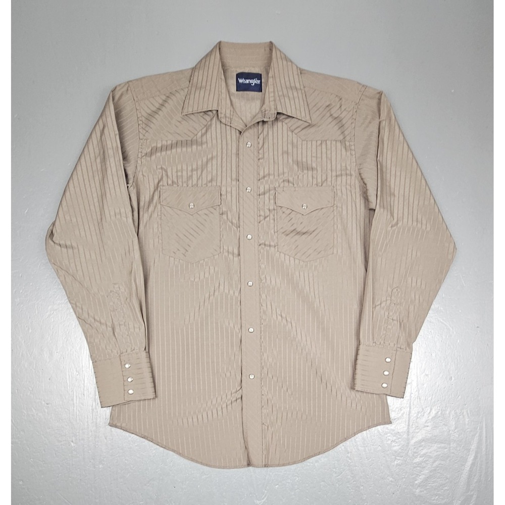 Vintage Wrangler Pearl Snap Shirt Mens Med Dobby Reflective Stripe Western L/S